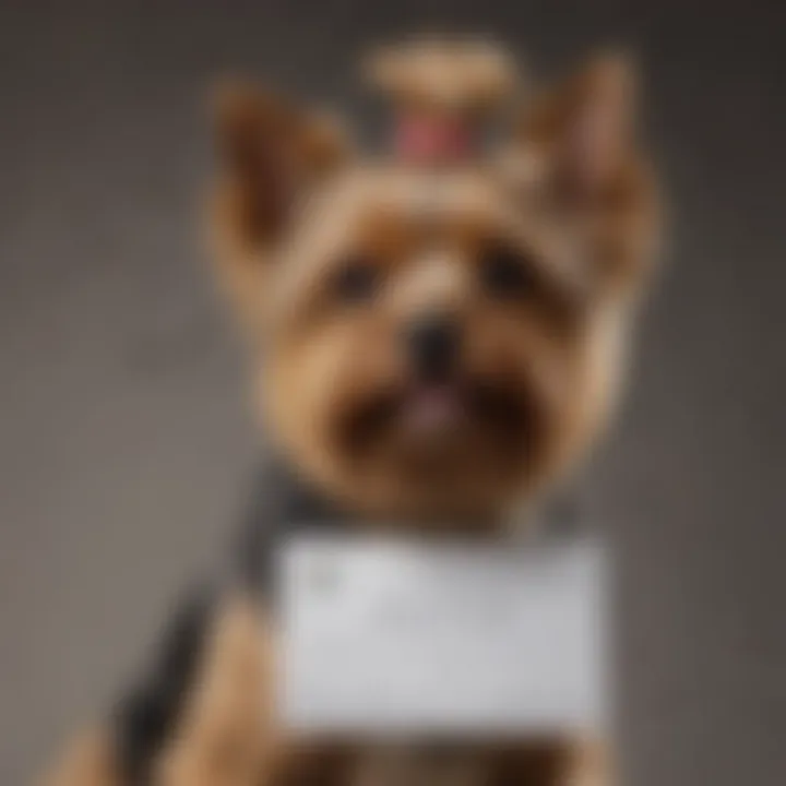 Yorkshire Terrier looking proud with registration certificate