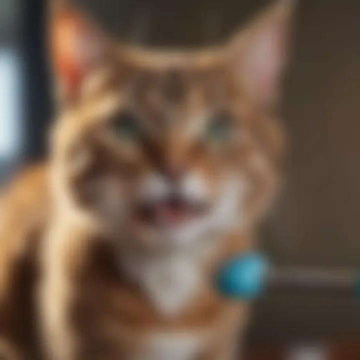 Veterinarian performing dental cleaning on a cat