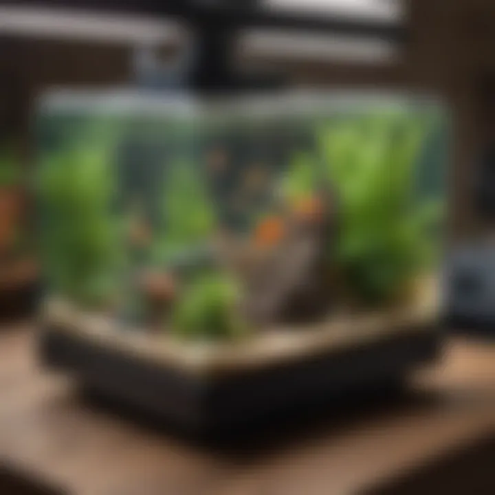 Close-up of a fish tank stand with a focus on weight capacity features.