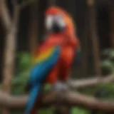 Vibrant macaw perched on a branch showcasing its colorful feathers.