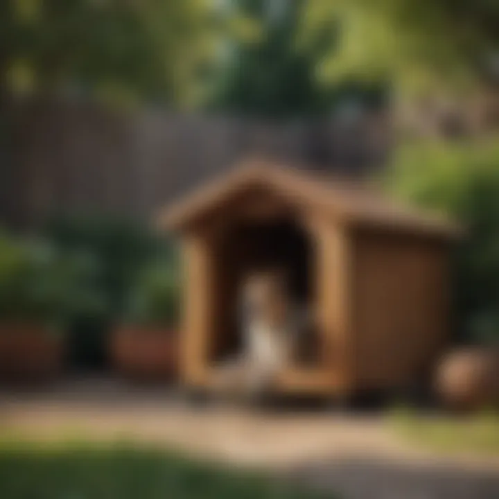 Elegant wood-topped dog kennel in a serene backyard setting