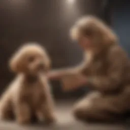 Toy poodle puppy engaging with trainer