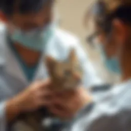 Veterinarian examining a stray cat
