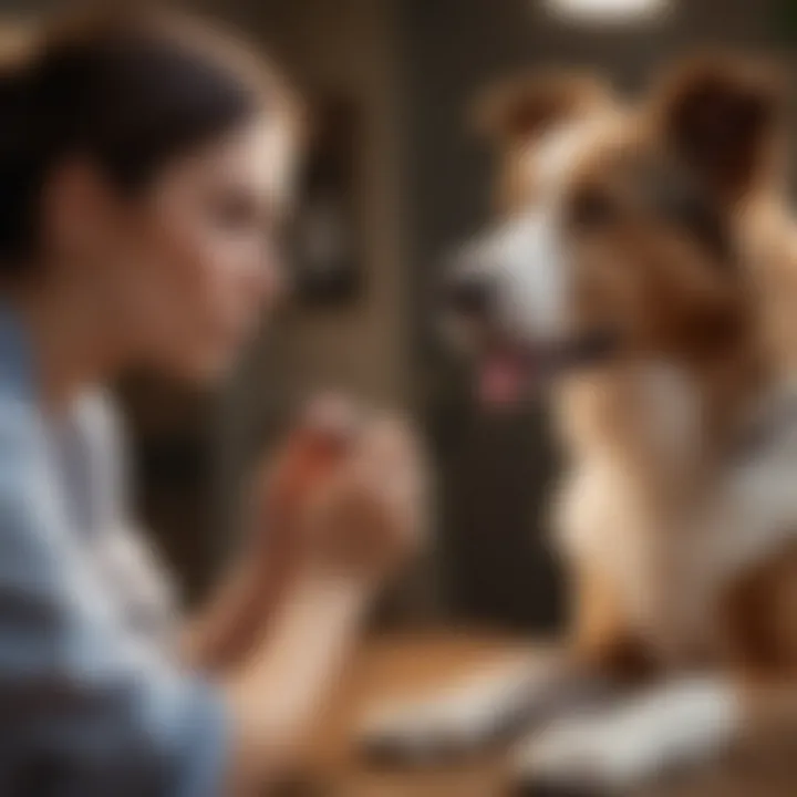 Dog owner consulting with a veterinary professional