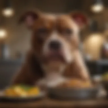 A healthy Pitbull enjoying a meal made from homemade dog food