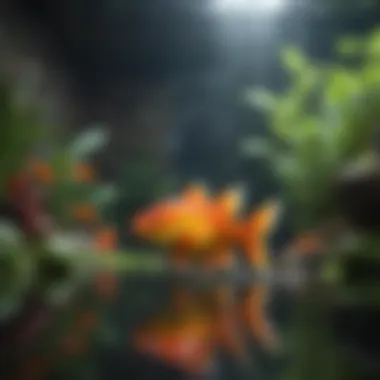 Variety of colorful fish swimming gracefully in a serene pond environment