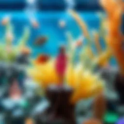Charming underwater decorations enhancing a vibrant aquarium ecosystem
