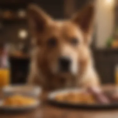 A dog enjoying a balanced meal with various food types