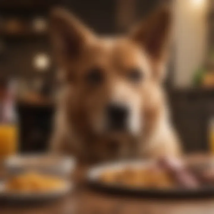 A dog enjoying a balanced meal with various food types