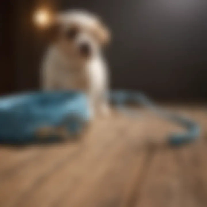 A variety of puppy leashes displayed on a wooden surface, showcasing different materials and types.