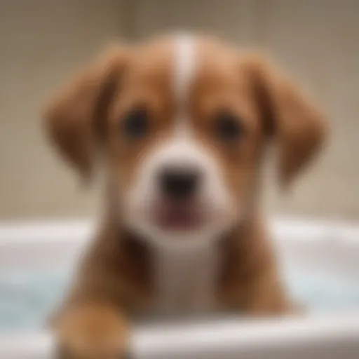 Puppy enjoying a bath with gentle shampoo