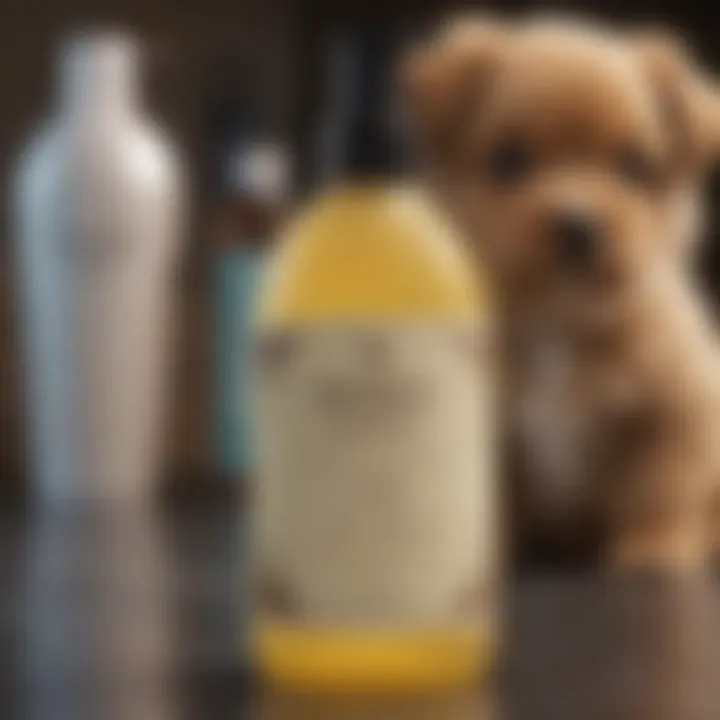 Close-up of puppy shampoo bottle showcasing ingredients