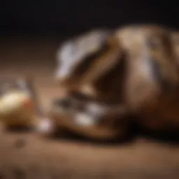 Close-up view of a ball python consuming a mouse.