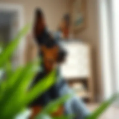 Doberman Guarding Its Territory A Doberman in a home guarding environment, showcasing its vigilance