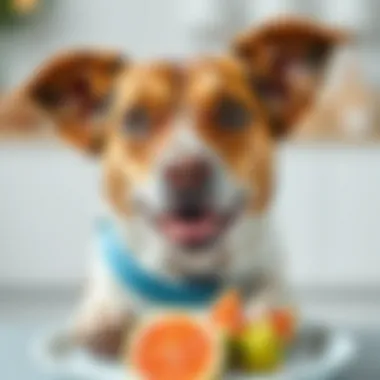 A healthy dog enjoying a balanced meal with fruits