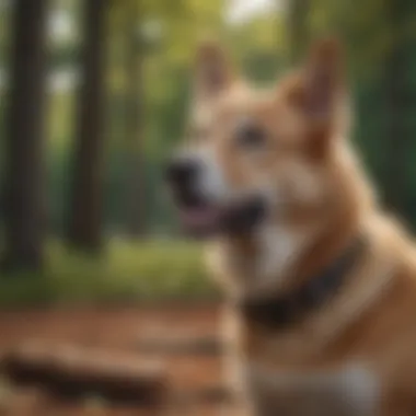 Dog in a Bark Collar A dog wearing a bark collar in a park