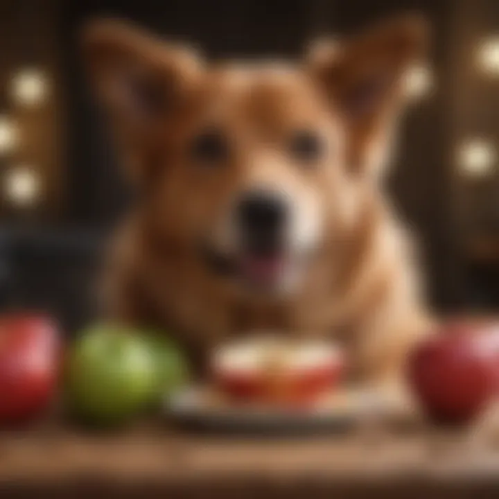 A dog enjoying a slice of apple, highlighting the enjoyment of safe fruits.