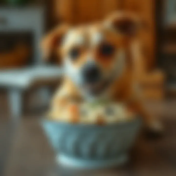 A healthy dog enjoying a bowl of grain-free rice dish