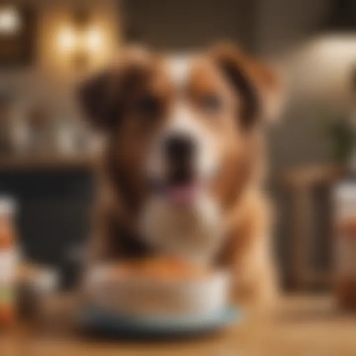 A dog enjoying a bowl of hydrolyzed hypoallergenic food in a cozy setting