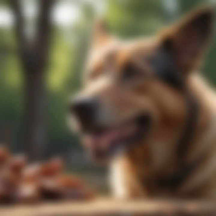 A happy dog enjoying a piece of healthy jerky treat.