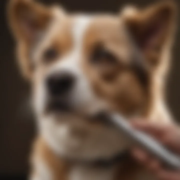 A close-up of a dog being groomed with a buzzer.