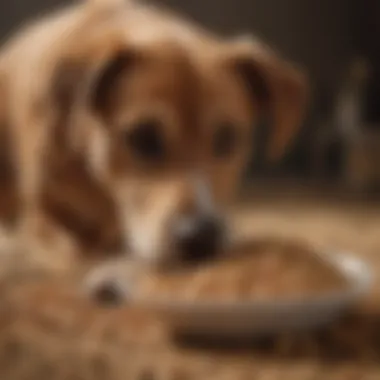 A dog curiously sniffing a bowl of peanuts