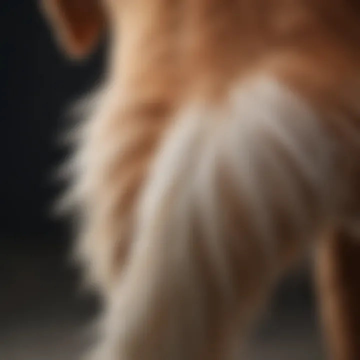 A close-up of a dog's tail communicating emotions through its position.