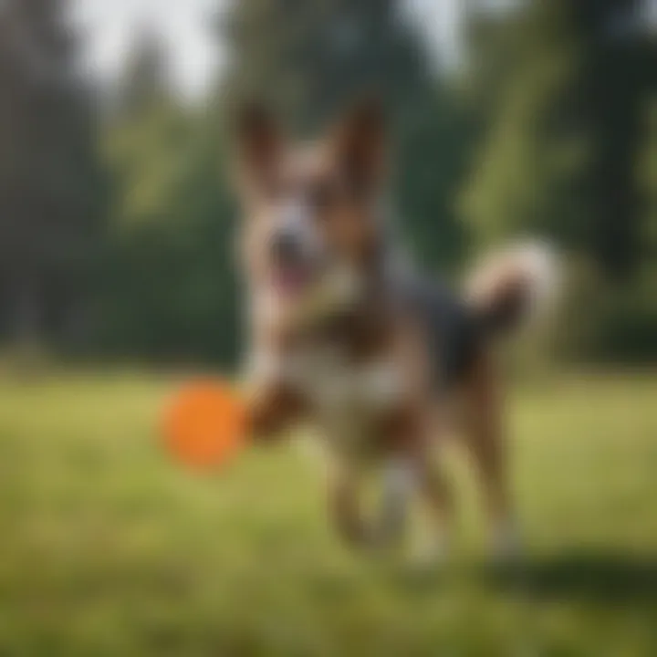 Owner training dog with frisbee in an open space