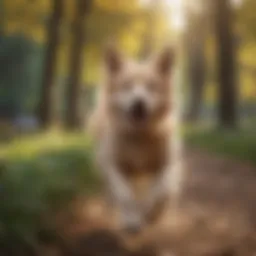 A joyful female dog playing in a sunny park