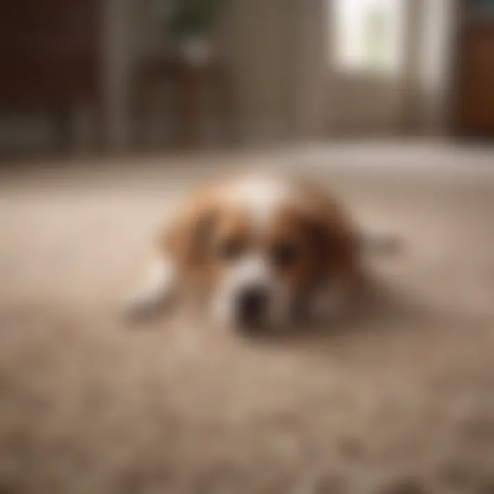 Dog urine stain removal techniques demonstrated on carpet