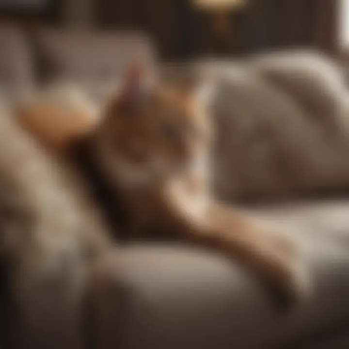 Close-up of couch fabric with cat hair being removed.