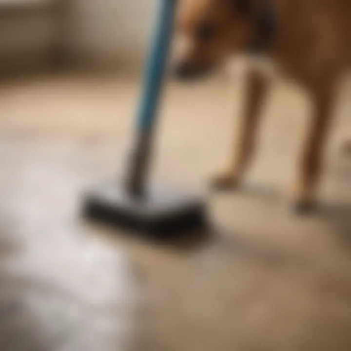 Brush scrubbing grout with cleaning solution