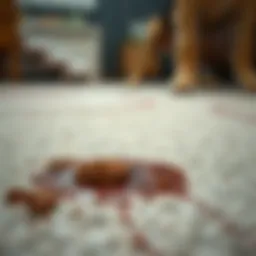 Close-up of a fresh pet poop stain on a carpet