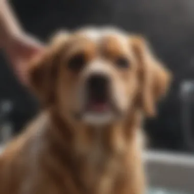 Dog being bathed with special shampoo