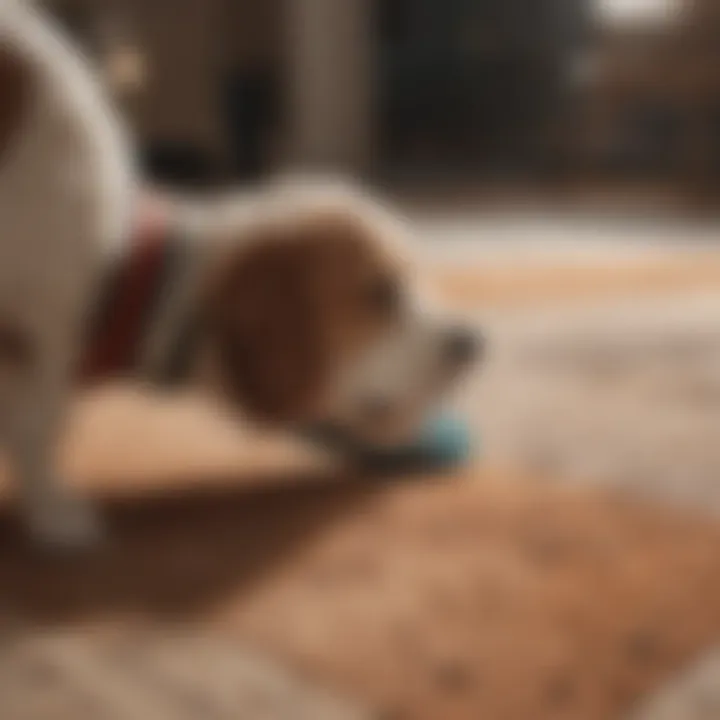 Pet owner applying cleaning solution on a carpet