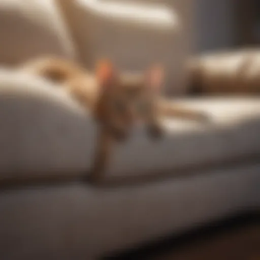 Couch with visible cat urine stain