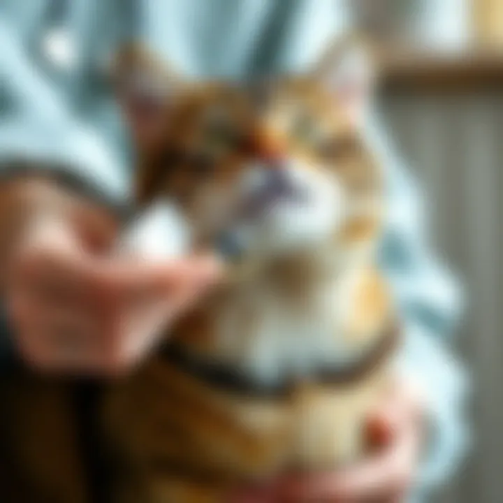 A cat owner applying prevention treatment on their pet