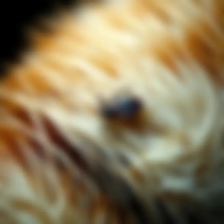 A close-up of a tick on a cat's fur