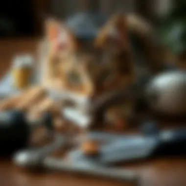 Various tick removal tools for cats arranged on a table