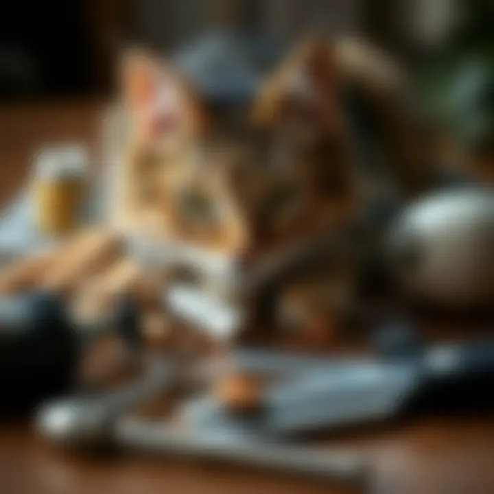 Various tick removal tools for cats arranged on a table