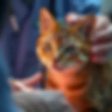 A cat being examined for ticks by a veterinarian