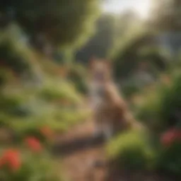 A clean yard free of dog feces with vibrant grass and flowers