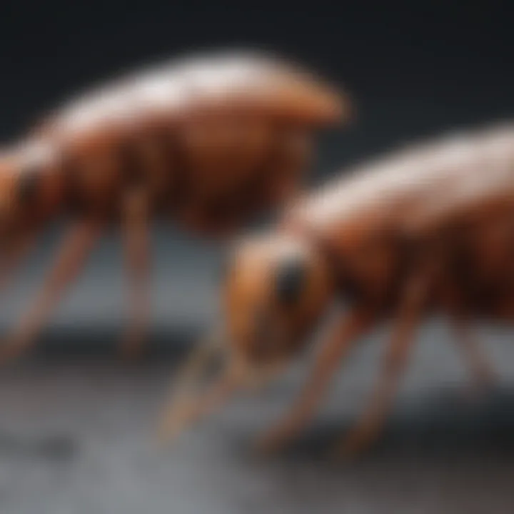 Close-up of flea lifecycle stages on a pet-friendly surface