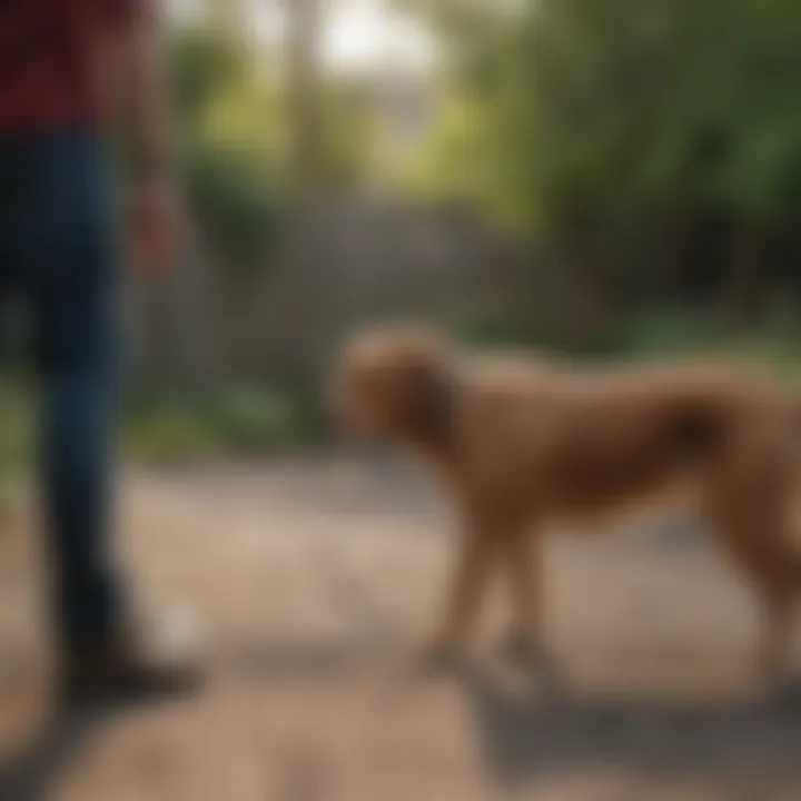 A pet owner observing their dog in the backyard, focusing on behavioral cues.