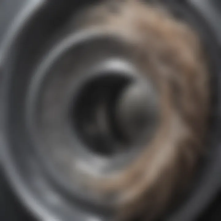 Close-up view of pet hair lodged in washing machine drum