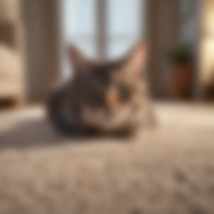 Cat resting on a clean carpet