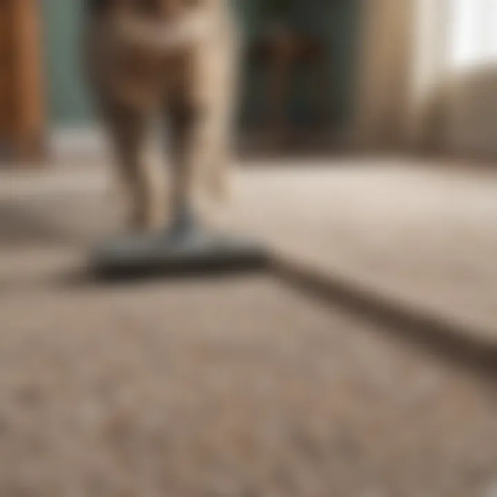 Pet owner vacuuming carpet