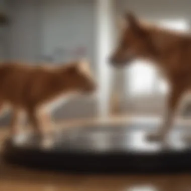 A playful interaction between a dog and a cat in a safe environment