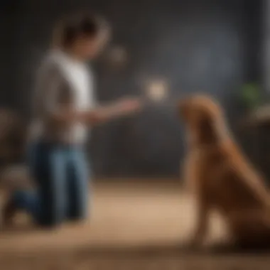 A dog owner using positive reinforcement techniques during training