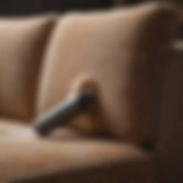 A lint roller capturing pet hair from a couch